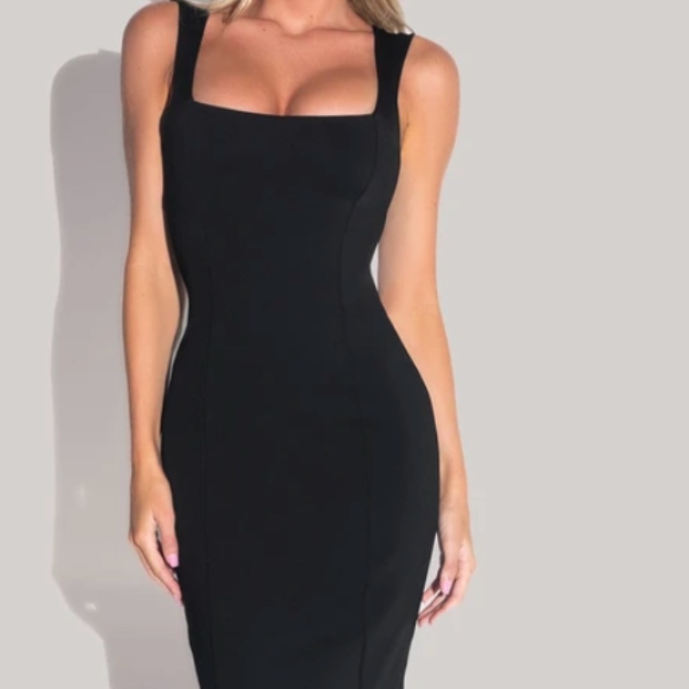 Black TA3 Square Pencil Dress - M - Back Lacing - Zippered Slit